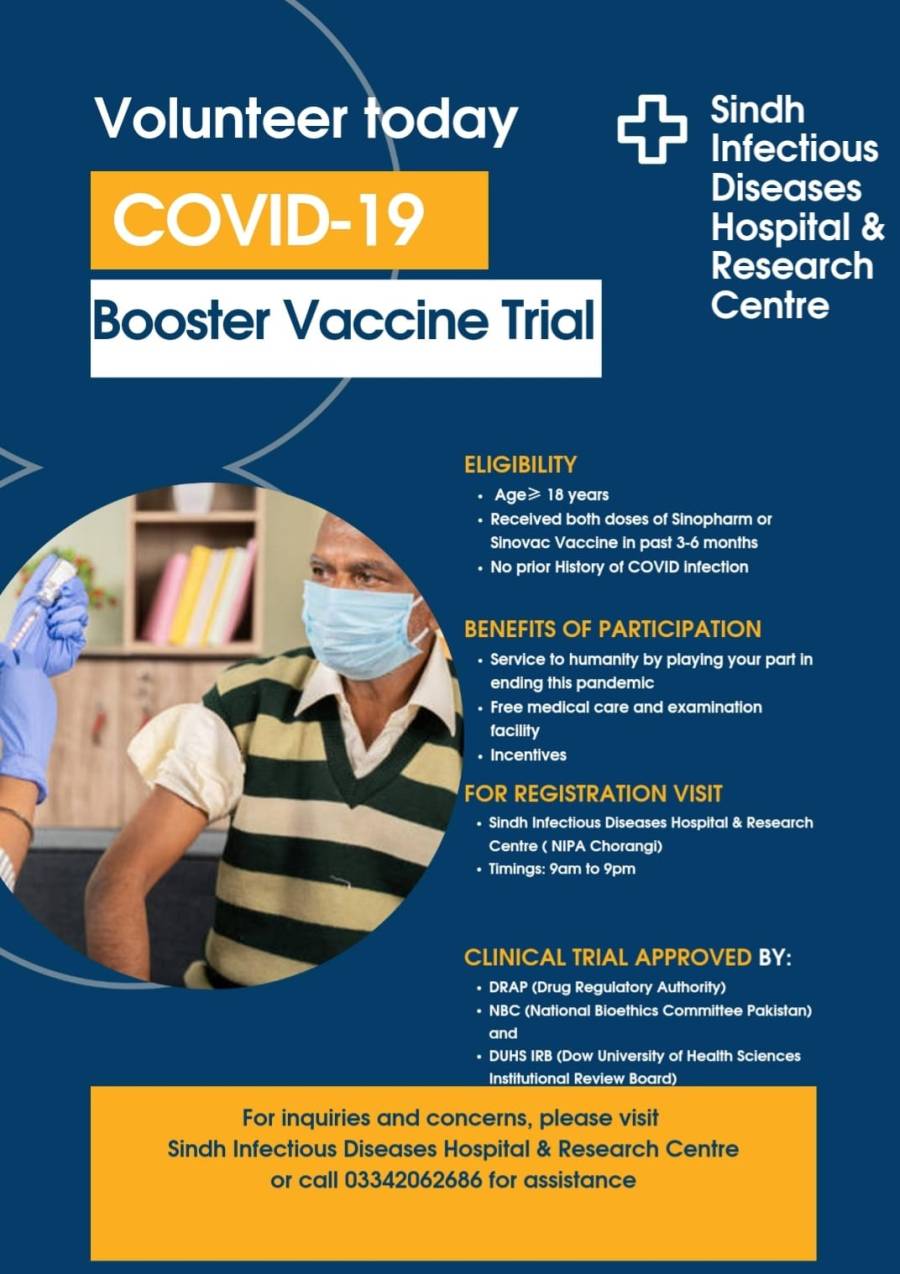 DRAP, DUHS approves COVID-19 booster vaccine trial at Sindh Infectious Disease Hospital